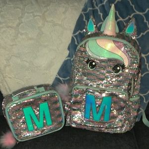 Justice M initial backpack and lunch bag